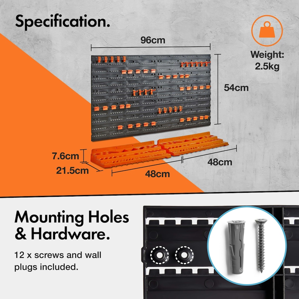 image 1 of VonHaus Garage Tool Storage with Shelf and Pegboard for Multiple Tools