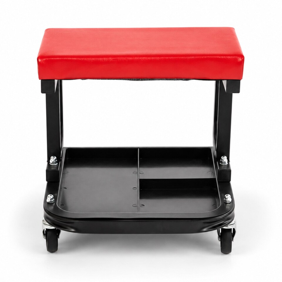 image 1 of Heavy Duty Garage Stool Rolling Mechanics Chair Crawling Seat | Red
