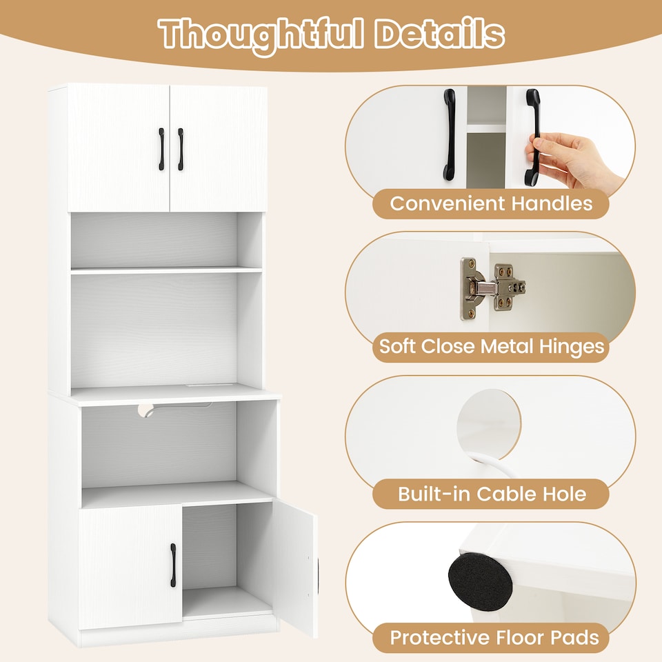 image 1 of COSTWAY Pantry Cabinet with Power Outlets Freestanding Narrow Kitchen Hutch