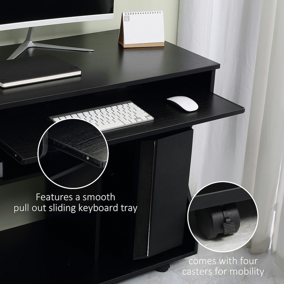 image 1 of HOMCOM Computer Table Study Desk with Sliding Keyboard Tray, Black