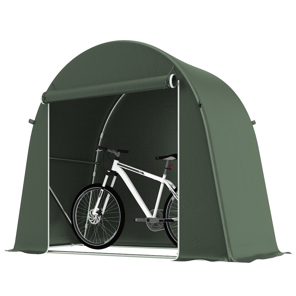 image 1 of Outsunny 8 x 4 ft Garden Storage Shed Tent, Waterproof Bike Tent with Roll-up Zipper Door and Galvanised Metal Frame, Outdoor Portable Shed Storage Shelter for Bike, Garden Tools | Green