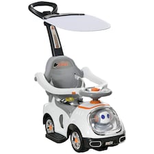 AIYAPLAY 3 in 1 Ride on Push Car, Cartoon Robot Theme Foot to Floor Slider, Baby Push Along Car with Parent Handle, Light Music Horn, Underneath Storage, for Boys Girls 12-36 Months - White | White | White