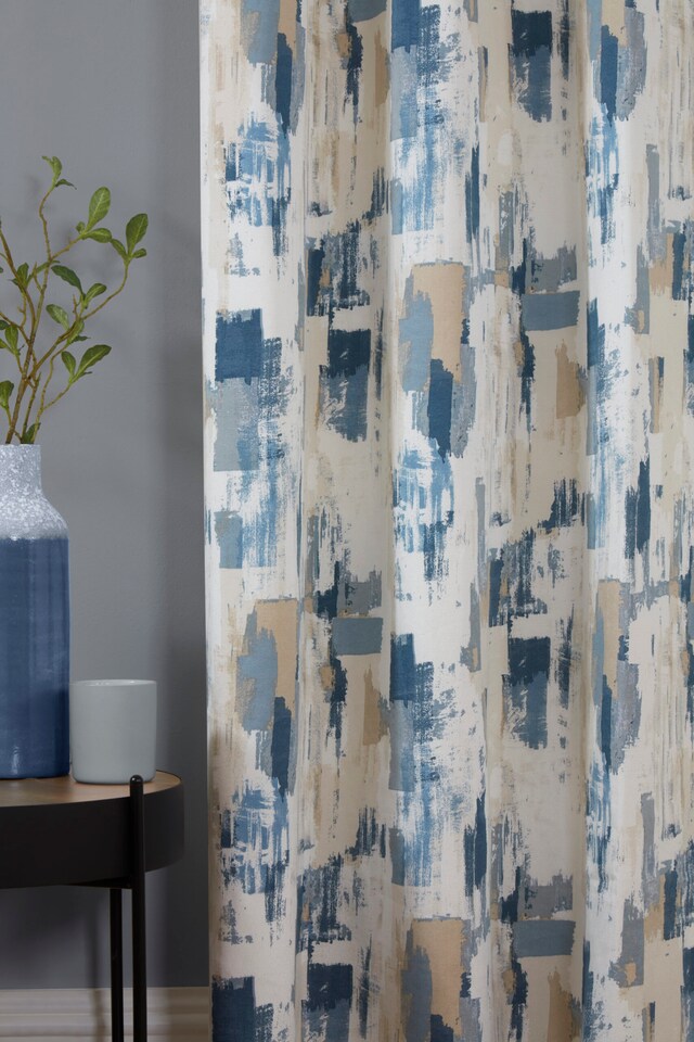 image 1 of Bamford - Fully Lined Abstract Curtains - Eyelet - Polycotton (Cobalt, 66'' x 90'' - 168cm x 229cm (Pair)) | Blue | Cobalt | (W) 168cm x (L) 228cm