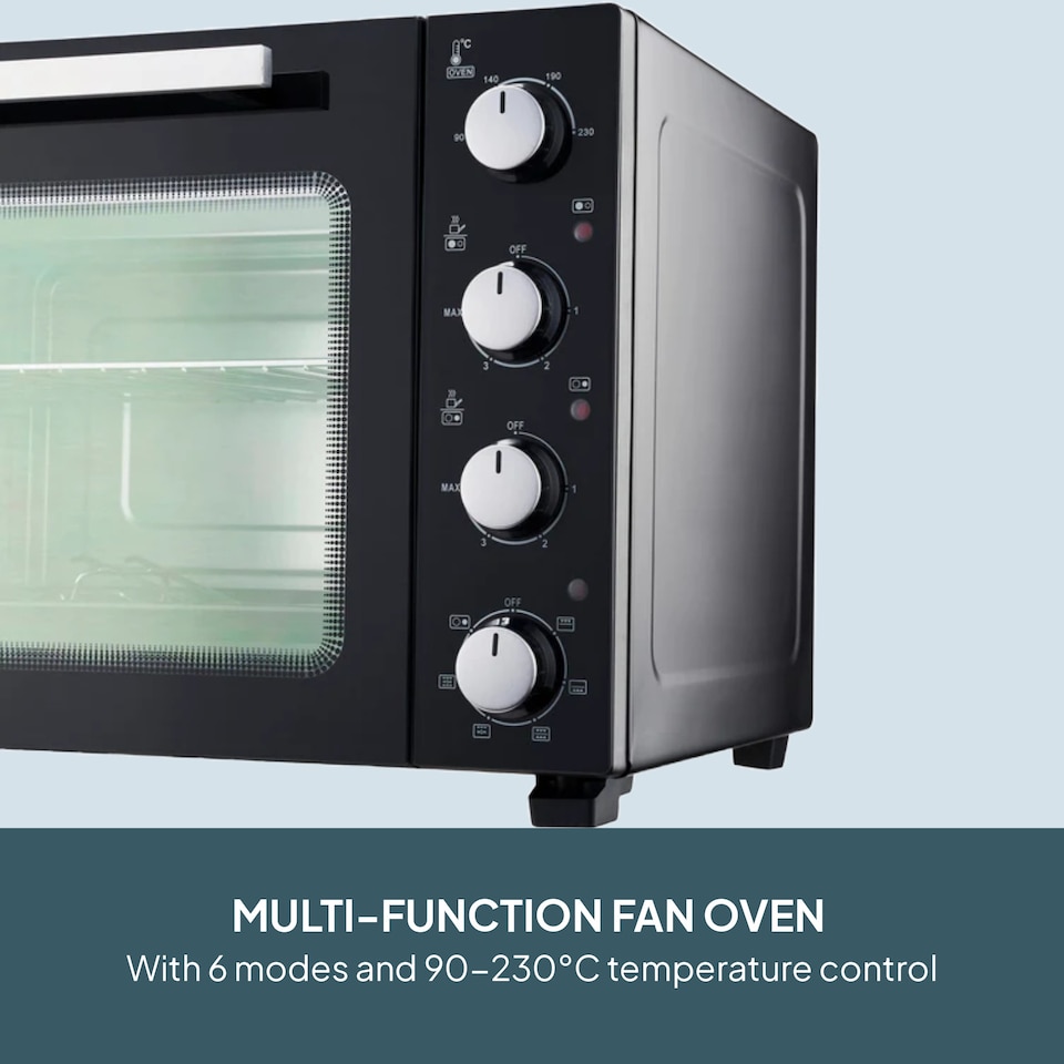image 1 of Cooks Professional 48L Mini Portable Oven with 2 Ceramic Hobs - Electric Portable Countertop Cooker | Black | Black & Silver