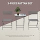 image 4 of Outsunny 3 Pieces Rattan Bistro Set, Wicker Folding Garden Furniture Set with Round Glass Top Coffee Table and Chairs for Outdoor, Patio, Balcony, Brown