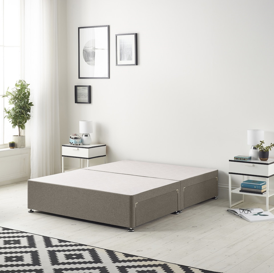 image 1 of Astoria Divan Bed Base with 2 Drawers & 30 Inch Diamante Headboard in Tweed Fabric | Brown | Coffee | Small Single