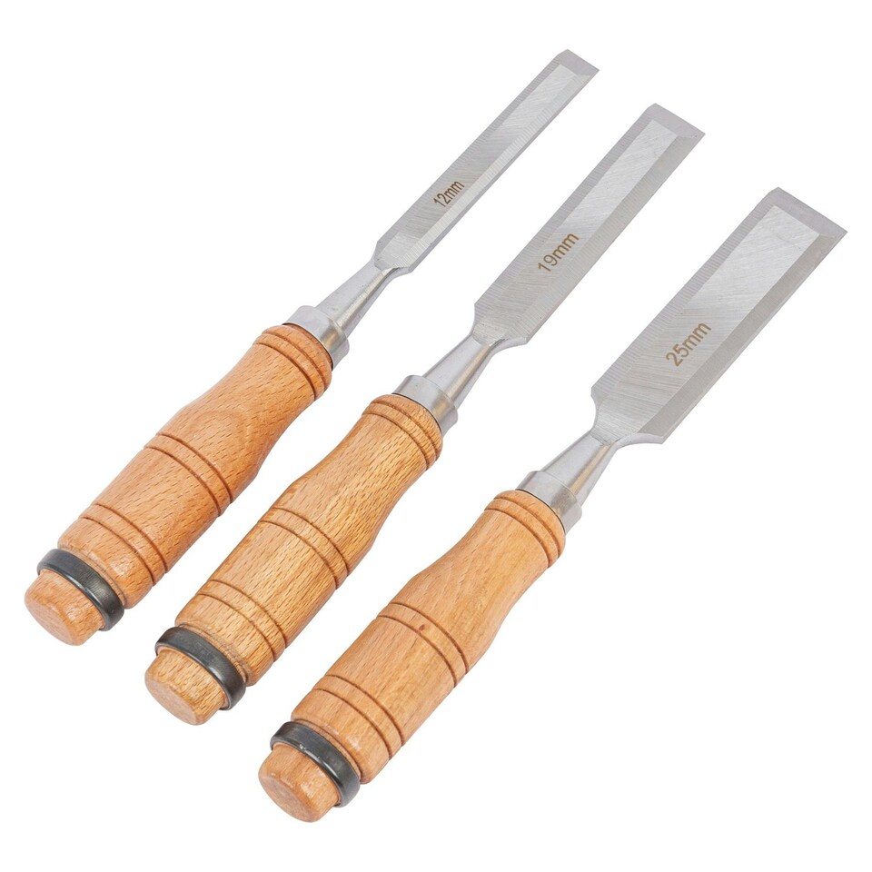 image 1 of Blackspur 3pc Carbon Steel Wood Chisel Set - Brown