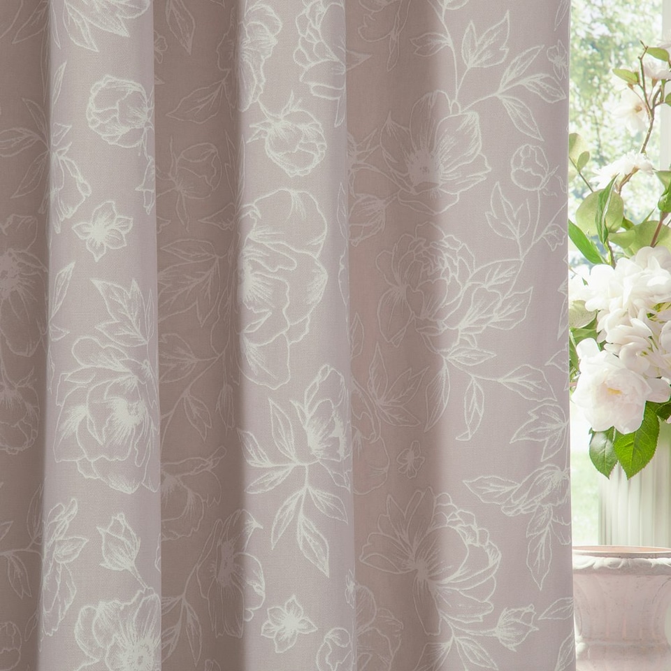 image 1 of Wylder Bella Floral Natural Eyelet Curtains 168 x 229cm Pink | Natural Pink