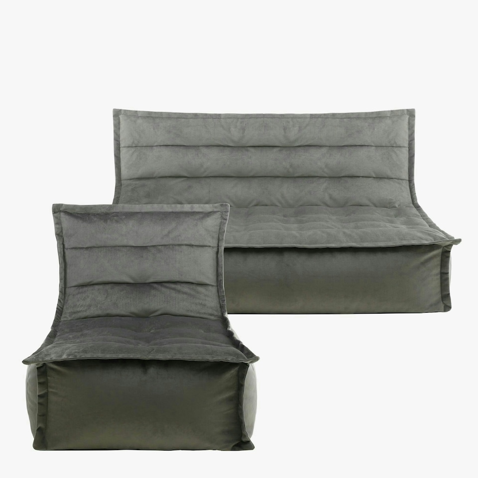 image 1 of icon Kota Velvet XL Bean Bag Sofa & Lounger Set Grey Bean Bag Chair Grey