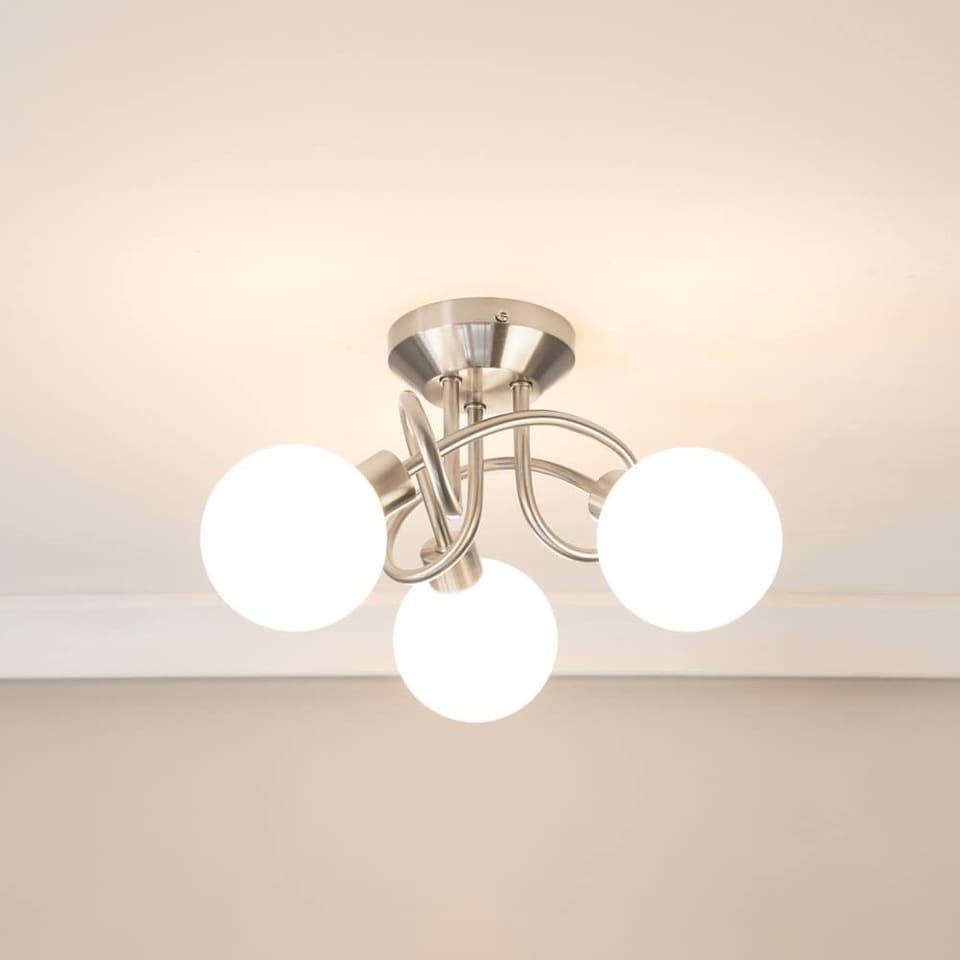 image 1 of ValueLights Velika Chrome 3 Way Opaque Flush Ceiling Light with LED Bulbs | Silver