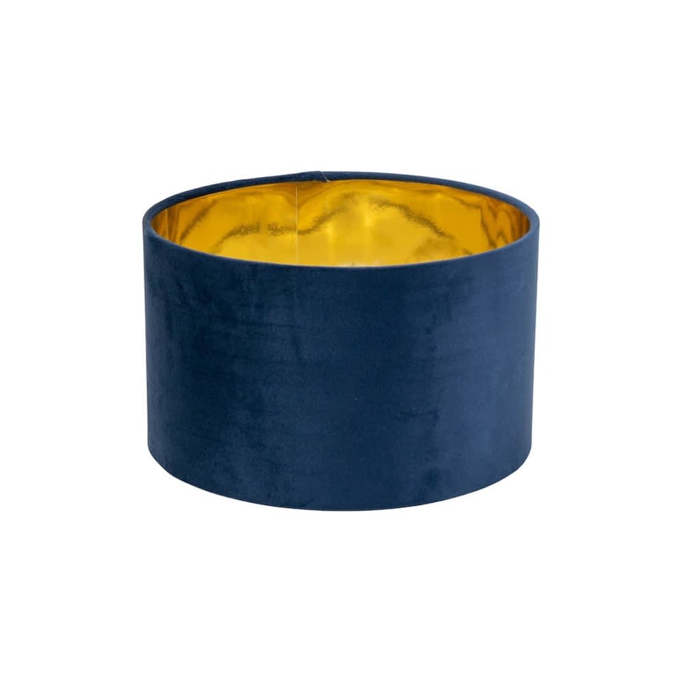 image 1 of ValueLights Reni Small Navy Velvet Gold Inner Lamp Shade & Bulb | Blue
