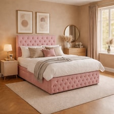 6FT Superking Soft Pink Plush Velvet Divan Bed With Headboard & Footboard and Memory Sprung Mattress 4 Drawers