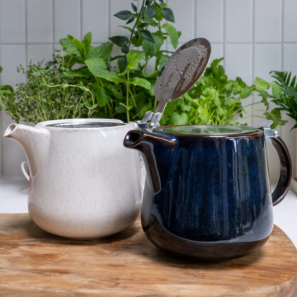 image 1 of Scandi Home 1L Bergen Cream Artisan Glaze Infuser Teapot