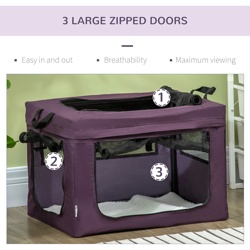 image 1 of PawHut 60cm Soft Side Pet Carrier w/ Cushion, for Miniature Dogs - Purple