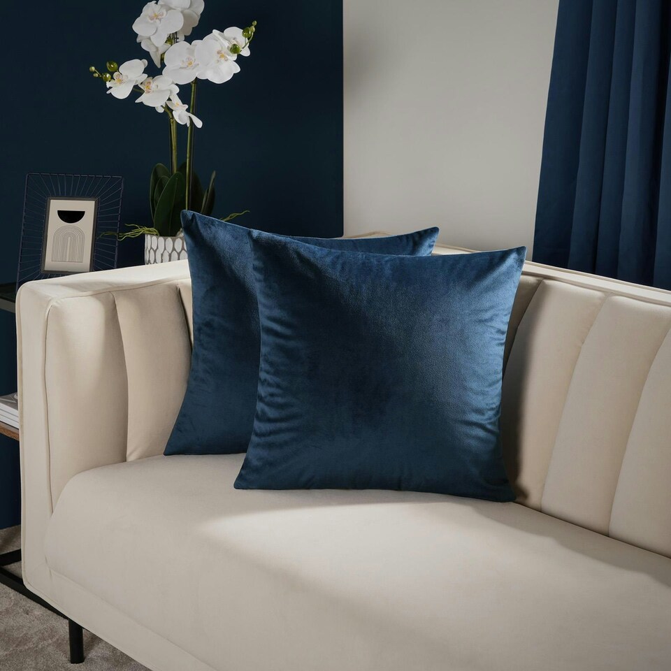 image 1 of OHS 2 x Soft Plain Matte Velvet Cushion Covers, 45x45cm - Navy Blue