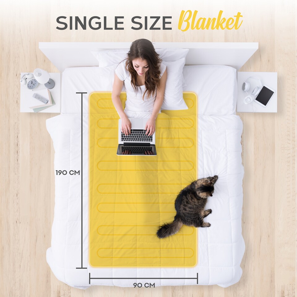 image 1 of MONHOUSE Fleece Electric Heated Under Blanket - Single 90x190cm - Detachable & Machine Washable - Controller Multi Zones, 9 Heat Settings | White | 1