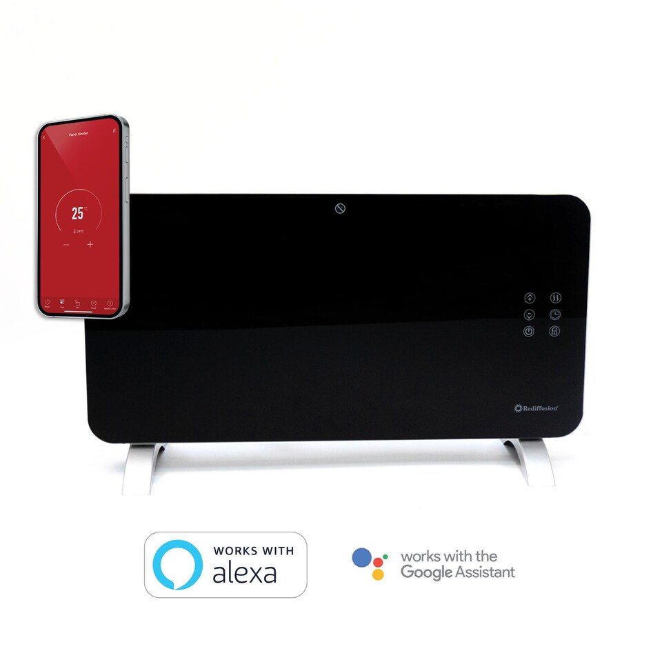 image 1 of Rediffusion Smart Glass Panel Heater 1500W Black