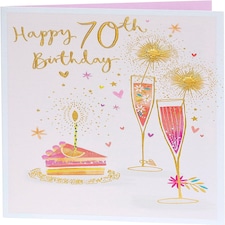 Pink Celebration Gold Design 70th Birthday Card