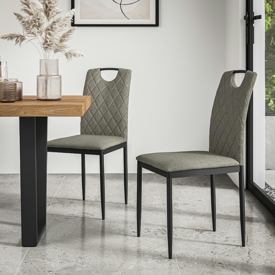 image 1 of Set Of 2 Monza Fabric Dining Chair Modern Padded Seat Metal Legs Kitchen Grey | Grey