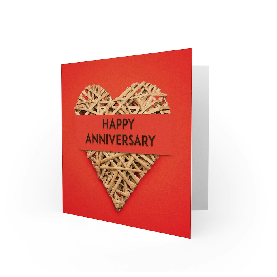 image 1 of Woven Straw Love Heart Bold Red Anniversary Card