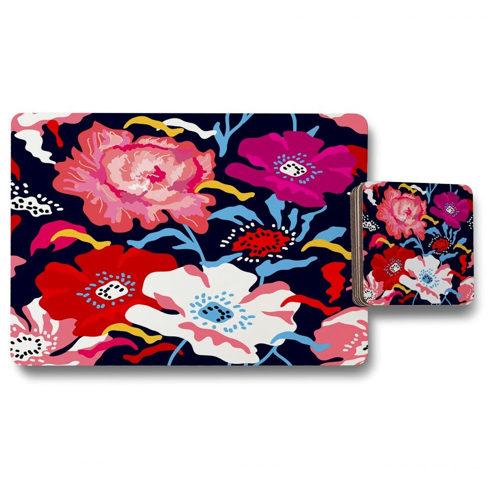 image 1 of Bright Flowers on Dark Background (Placemat & Coaster Set)