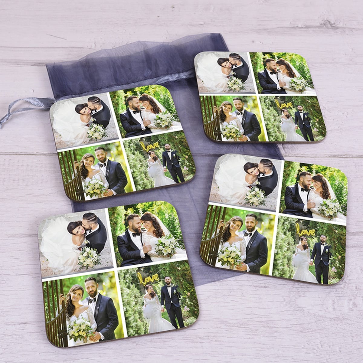 Uniqueful Personalised Four Photo Upload Coasters Wedding Gift for Couple