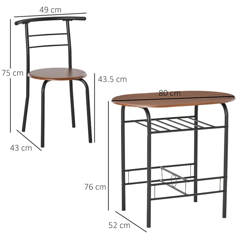 image 1 of HOMCOM 3-Piece Bar Table Set 2 Stools Industrial Dining Room W/ Storage Shelf