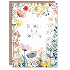 Greeting Card Born In July Bright Fun Bold Floral Flowers Birthday
