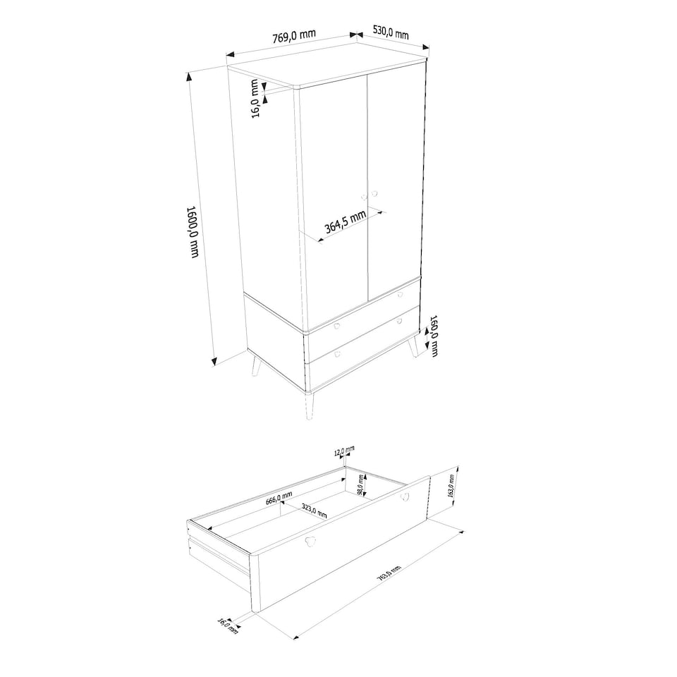 image 1 of Core Products Augusta Curve 2 Door, 2 Drawer Wardrobe, White H176.0cm x W76.5cm x D53.0cm White
