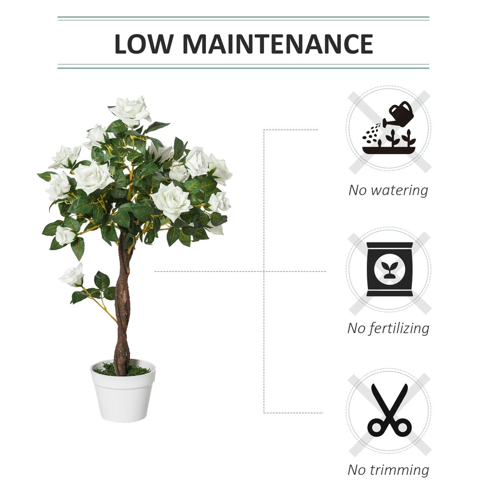 image 1 of Outsunny 90cm Artificial Rose Tree, Fake Decorative Plant, Pink