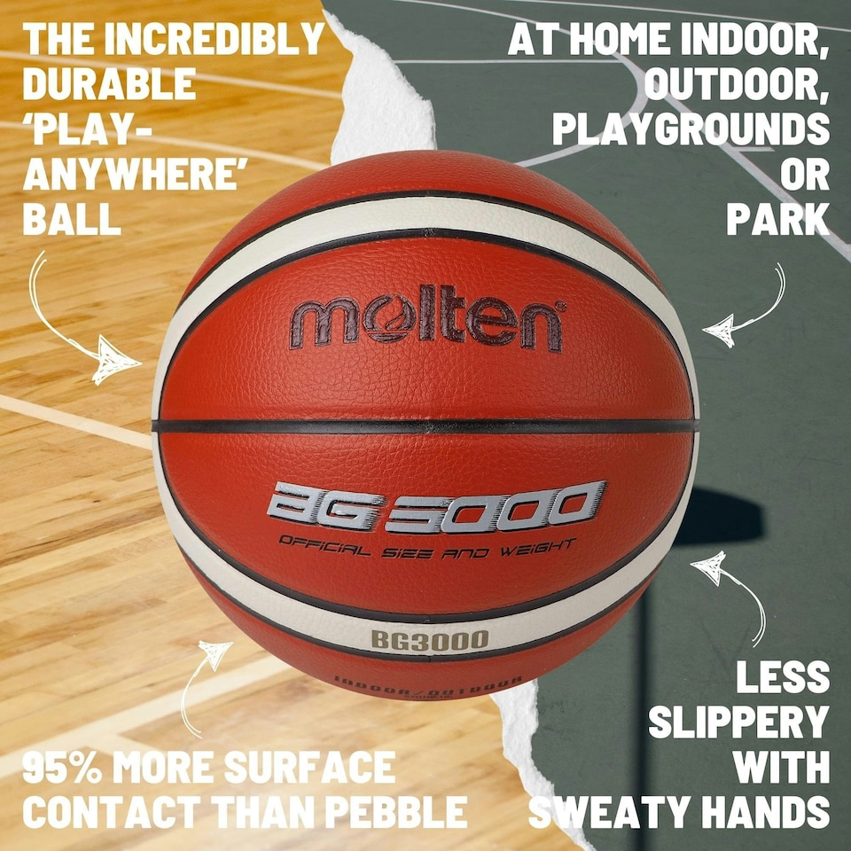 image 1 of Molten BG3000 Basketball, Indoor/Outdoor, Synthetic Leather, Size 6, Orange/Ivory, Suitable For Boys age 12, 13, 14 and Girls age 14 & Adult