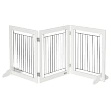 PawHut Foldable Wooden Pet Gate w/ 3 Panels 2 Support Feet for Small Dogs White