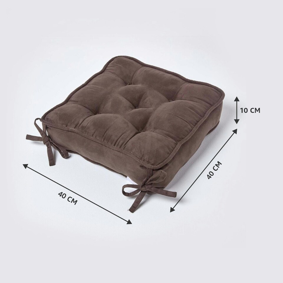 image 1 of Homescapes Chocolate Brown Faux Suede Dining Chair Booster Cushion Brown
