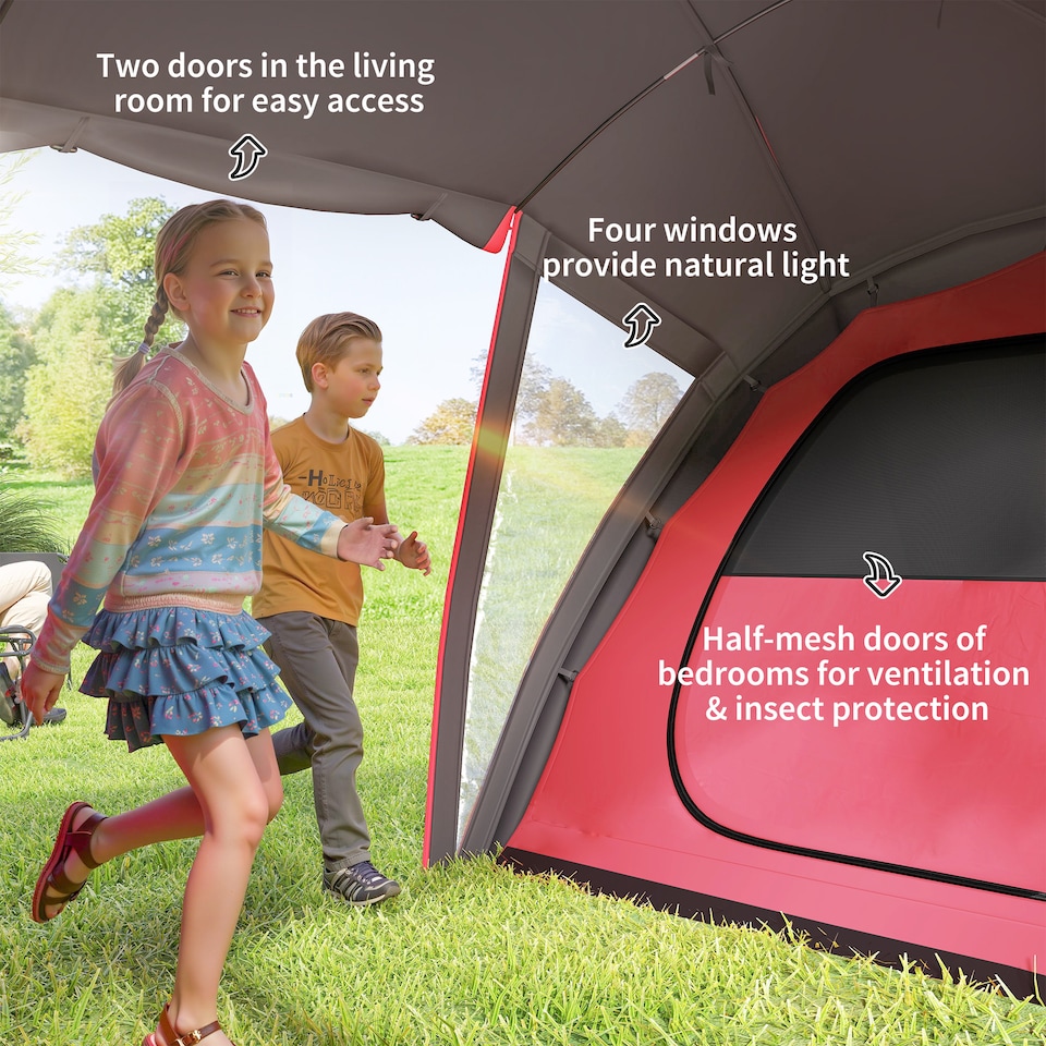 image 1 of Outsunny 4-6 Man Family Camping Tent with 2 Bedrooms, a Living Room | Grey | Grey