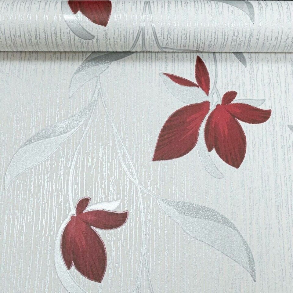 image 1 of Erismann Fleur Vinyl Textured Wallpaper - Red - 10m x 53cm Red
