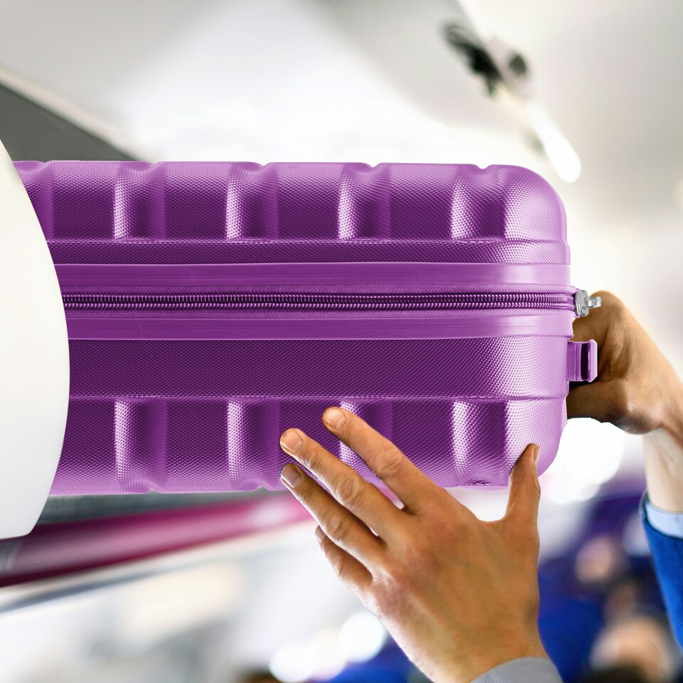 image 1 of 55x35x20cm Carry On Cabin Hard Shell Suitcase - 100+ Airlines Approved Including EasyJet (Paid), British Airways, Ryanair (Priority), TUI Purple | Purple | Cabin Bag