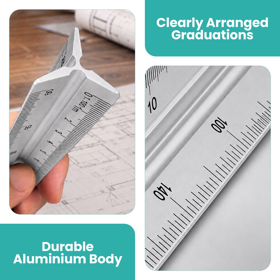 image 1 of 30cm Aluminium Triangular Ruler with 6 Precision Scales - 1pc