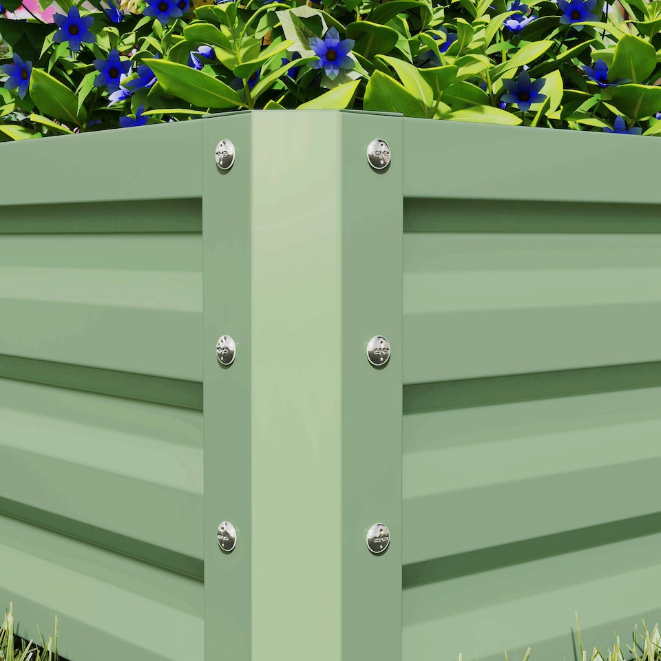 image 1 of Outsunny Set of 2 Raised Garden Bed Galvanised Planter Box, Light Green | Green