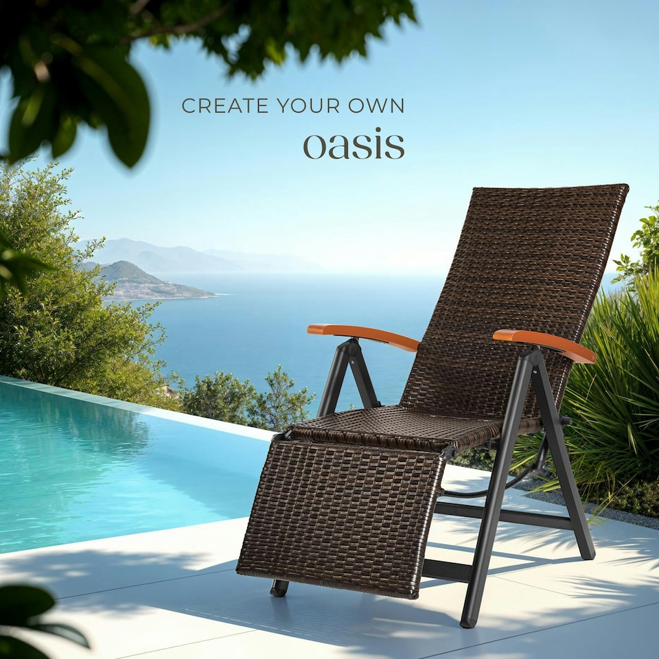 image 1 of Garden Chair Brisbane - 6-way adjustable backrest and footrest, foldable Brown