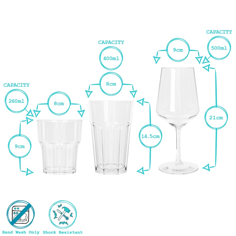 image 1 of Argon Tableware 18 Piece Plastic Glassware Set  - Clear Reusable Tumbler Highball Cocktail Drinking Cups Set | Clear | Clear | One Size | 18