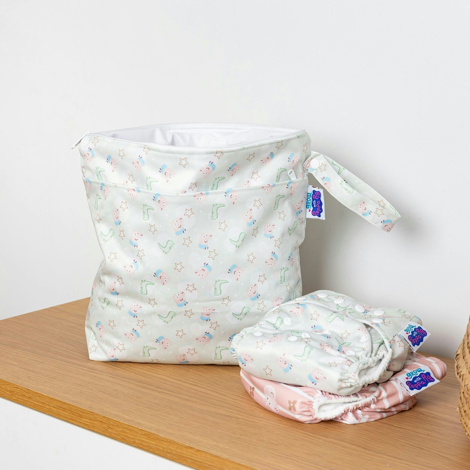 image 1 of Peppa Pig Grab & Go Nappy Wet Bag - George Pig | Sage