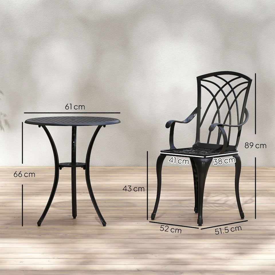 image 1 of Outsunny 3 PCs Coffee Table Chairs Outdoor Garden Furniture Set w/ Umbrella Hole