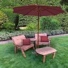 Grand Twin Angled Chair with Coffee Table - W240 x D90 x H98 - Fully Assembled - Burgundy