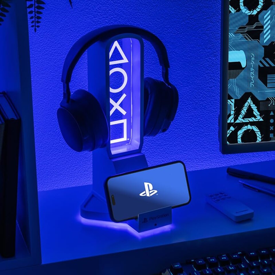 image 1 of PlayStation 3 in 1 Headphone Stand & Charging Station, Officially Licensed RGB Gaming Accessory, Paladone