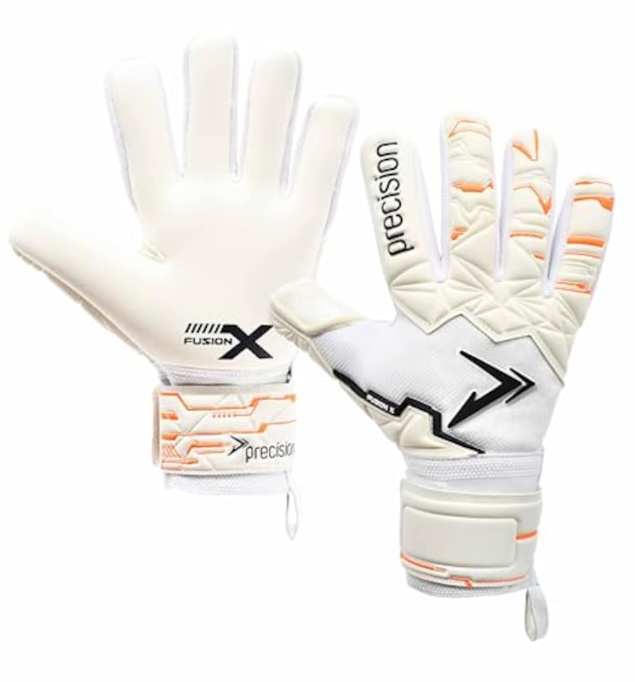 image 1 of Precision Training Fusion X Pro Negative Contact Duo Grip Professional Football Junior Goalkeeper Gloves, White, 7
