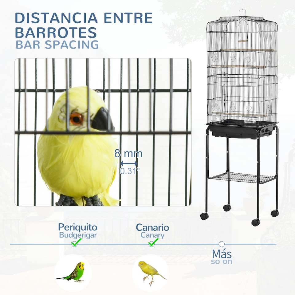 image 1 of PawHut Bird Cage for Budgie Finch Canary Parakeet W/ Stand Sliding Tray Black