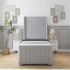Sloomy Melbourne Silver Plush Bed Frame With Mattress With 50" Upholstered Wingback Headboard 2'6 Small Single