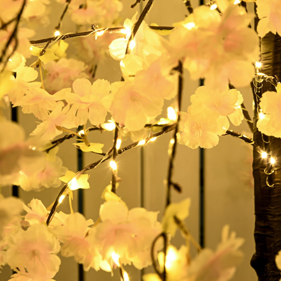 image 1 of HOMCOM 6ft Cherry Blossom Tree Light with 450 Warm White LED Lights, Artificial Tree for Indoor, Party, Wedding, Christmas, Home Decoration, Pink