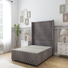 Sloomy Rutherford Slate Naples Divan Bed Base No Drawers With 54 Inch Wingback Headboard & 12 Inch Matching Footboard | Grey | Slate | Single | 1