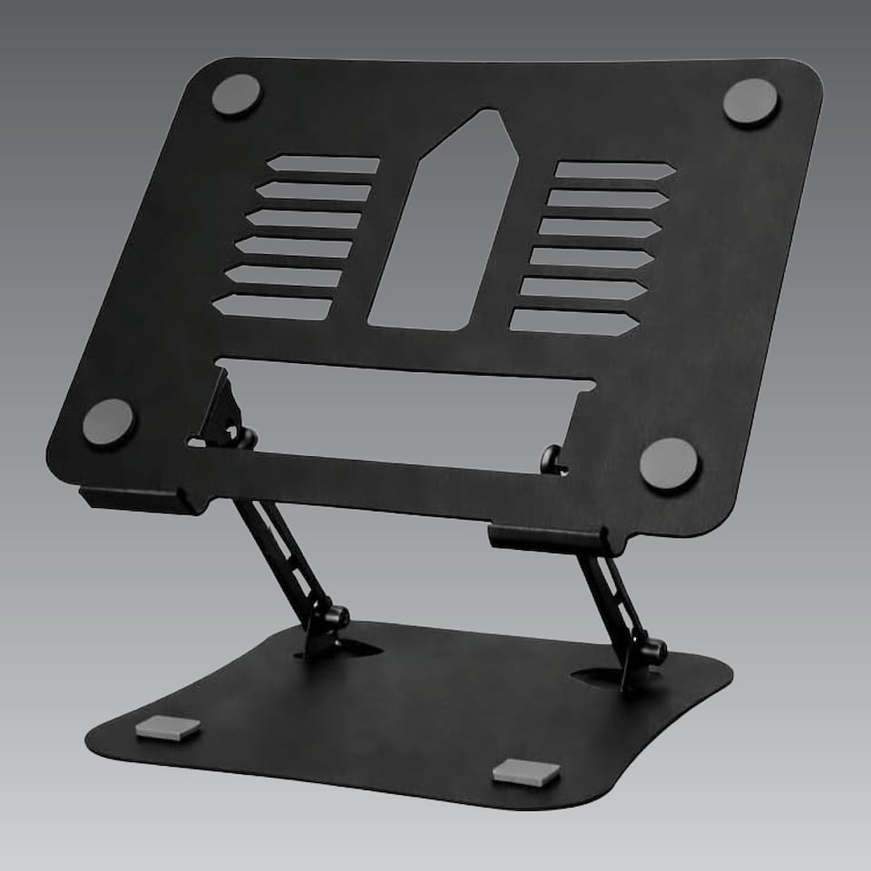 image 1 of Futura Laptop Stand Adjustable Portable Riser, Black Foldable Aluminium Holder for MacBook AirPro and 11 to 17 inch Laptops | Black | Black | One Size | 1